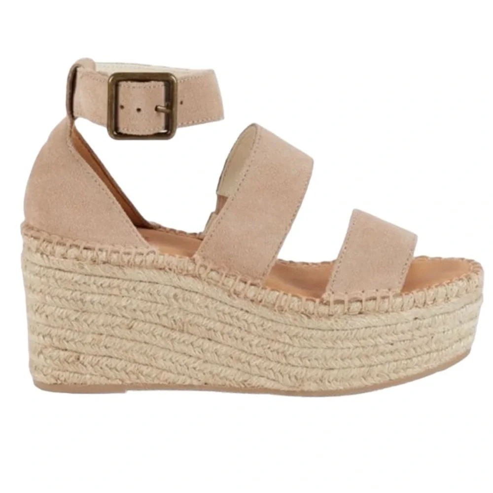 Soludos Platform Espadrille Wedge Sandals Suede Ankle Strap Size 7.5 Blush - Picture 1 of 15